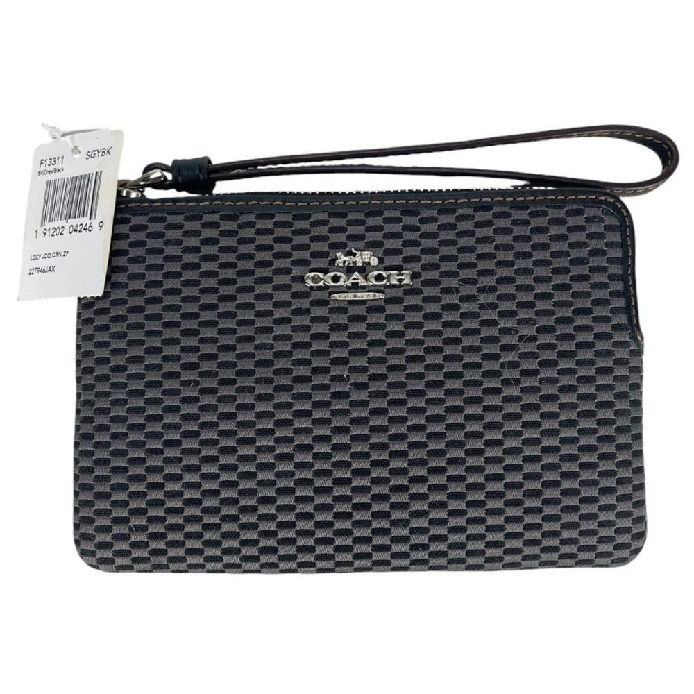 NWT COACH WRISTLET Corner Zip TEXTURED Black & Gray (Style F13311) 6" x 4"
